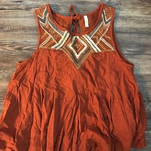 Beaded Free People Tunic Tank in Rust